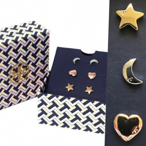 Tory Burch Moon Star Heart Stud Earrings Gold Silver Rose - Picture 1 of 9